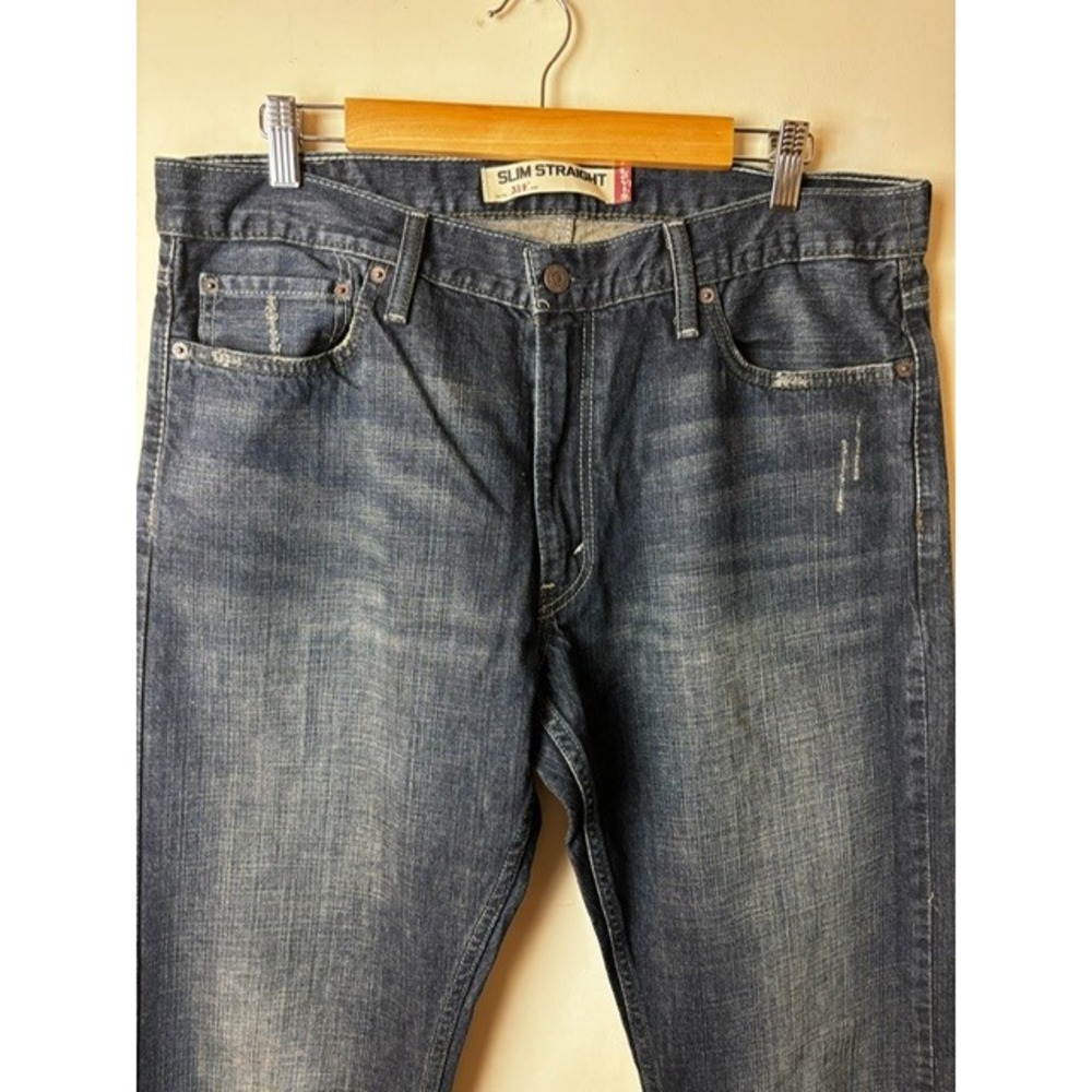 Levis 514 Slim Straight Jeans Mens 36x34 Blue Denim Distressed Sandblasted Y2K‎